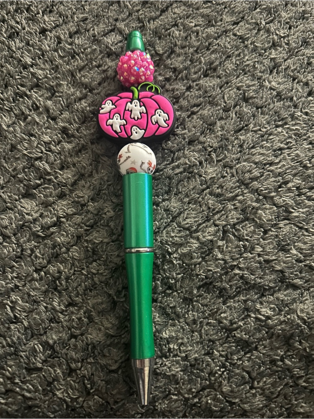 Hand Crafted Green Pen with Pink Pumpkin Charm